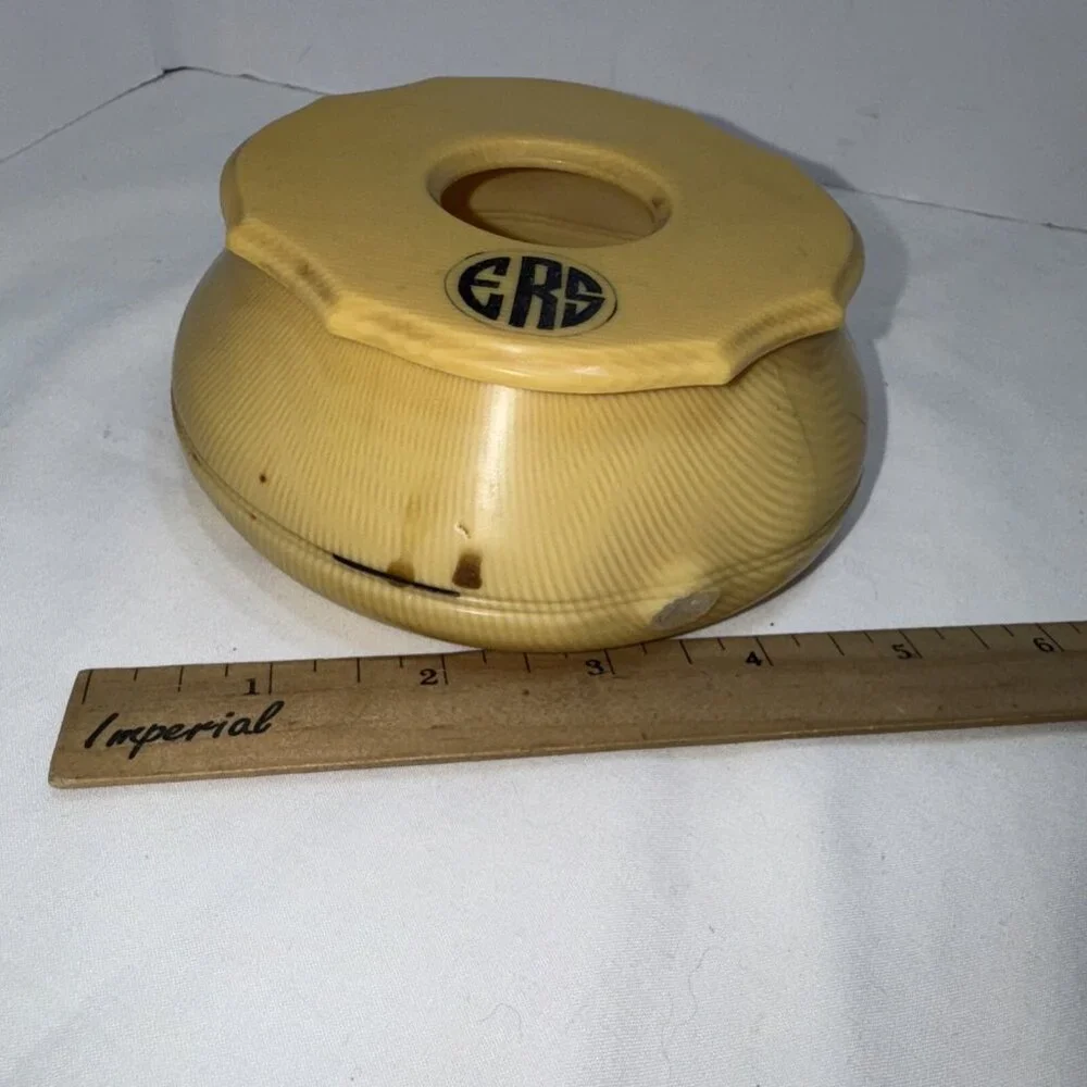 Bakelite Celluloid Hair Catcher Vanity Lidded ERS monogram
